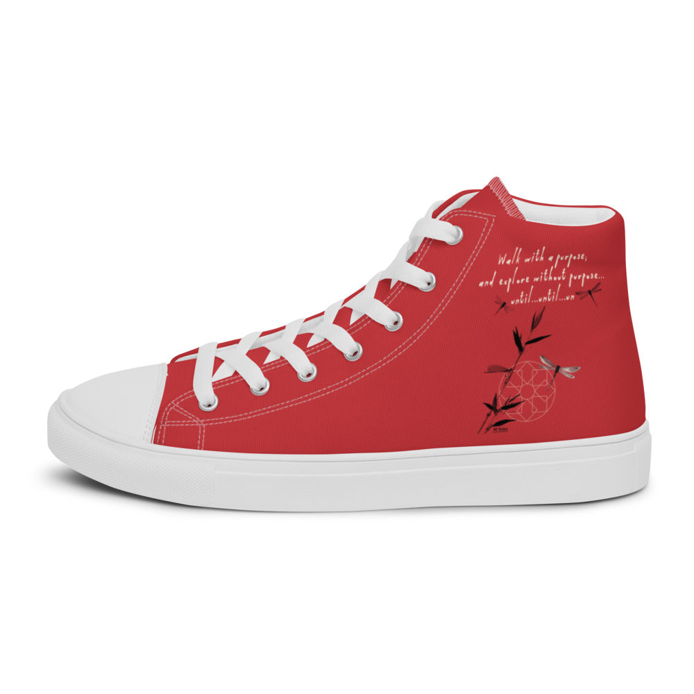 Walk With A Purpose Haiku With Dragonfly on Men's High Top Canvas Shoes