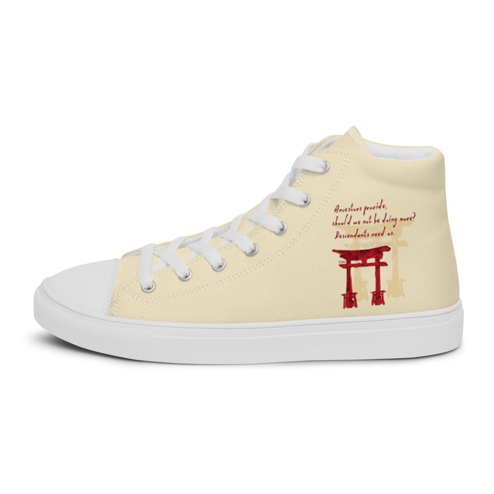 Descendants Need Ancestors Haiku With Pagoda on Men's High Top Canvas Shoes