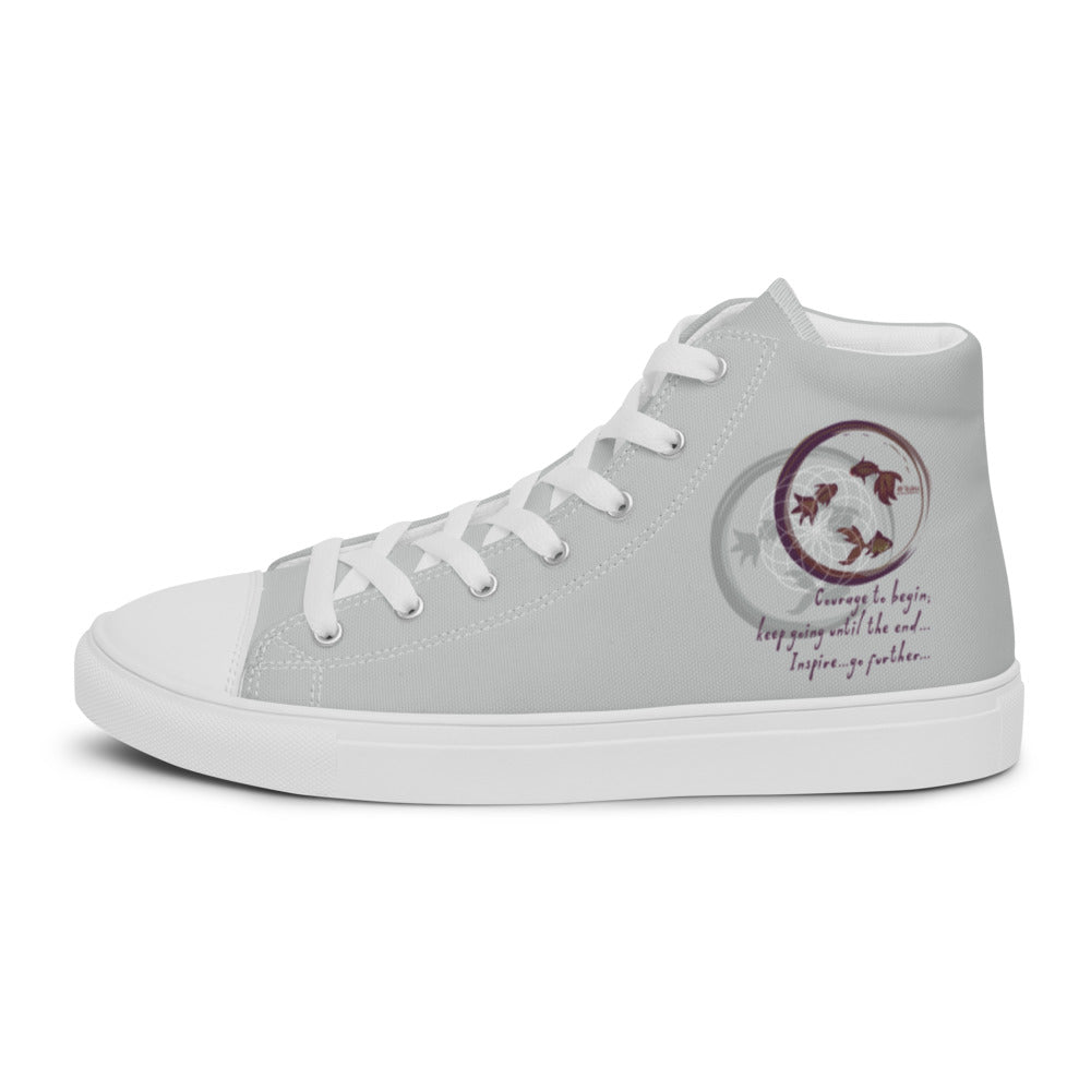 Courage To Begin Haiku With Fish on Men's High Top Canvas Shoes