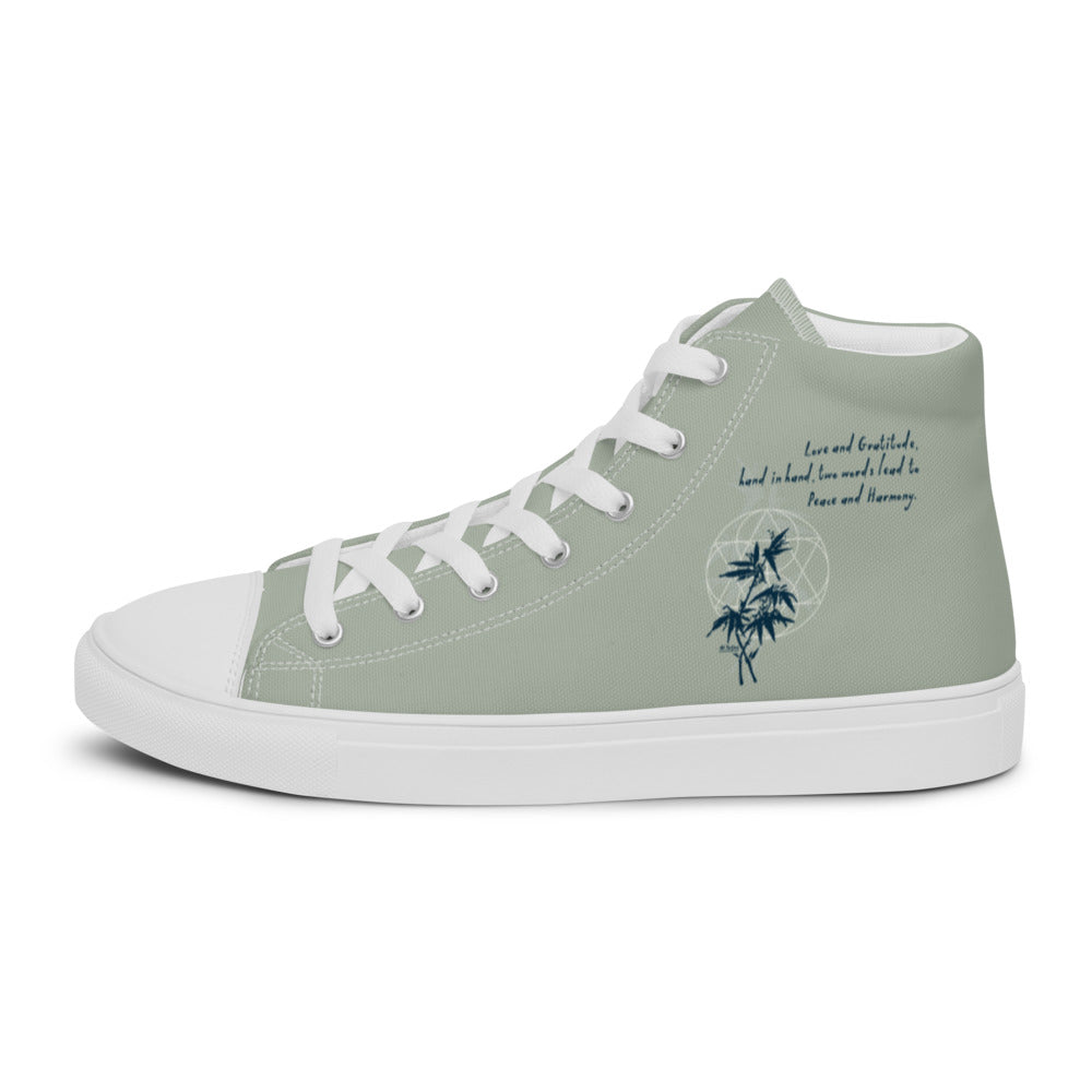 Love Gratitude Peace Harmony Haiku With Bamboo on Men's High Top Canvas Shoes