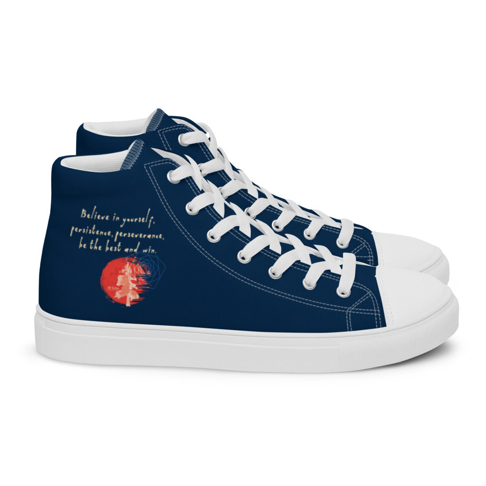 Believe To Win Haiku With Sun Tree on Men's High Top Canvas Shoes