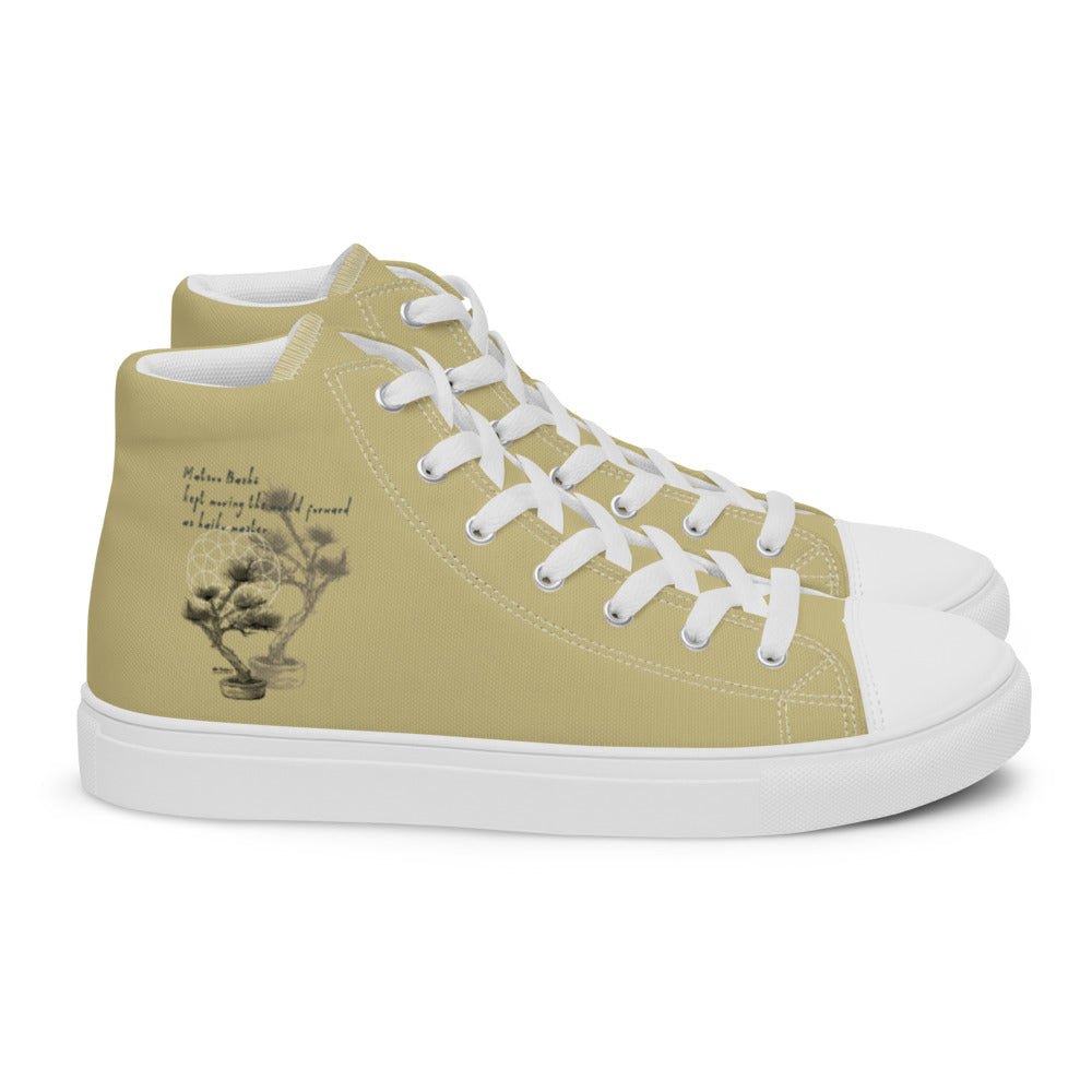 Matsuo Basho Haiku With Bonsai on Men's High Top Canvas Shoes