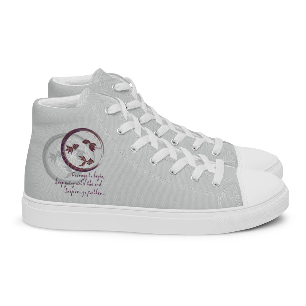 Courage To Begin Haiku With Fish on Men's High Top Canvas Shoes