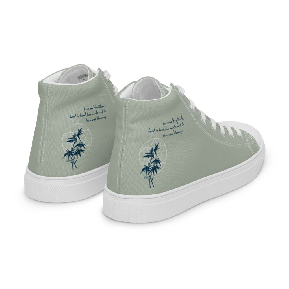 Love Gratitude Peace Harmony Haiku With Bamboo on Men's High Top Canvas Shoes