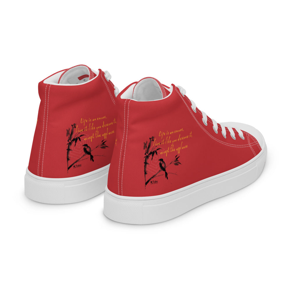 Life Is An Encore Haiku With Wren on Men's High Top Canvas Shoes