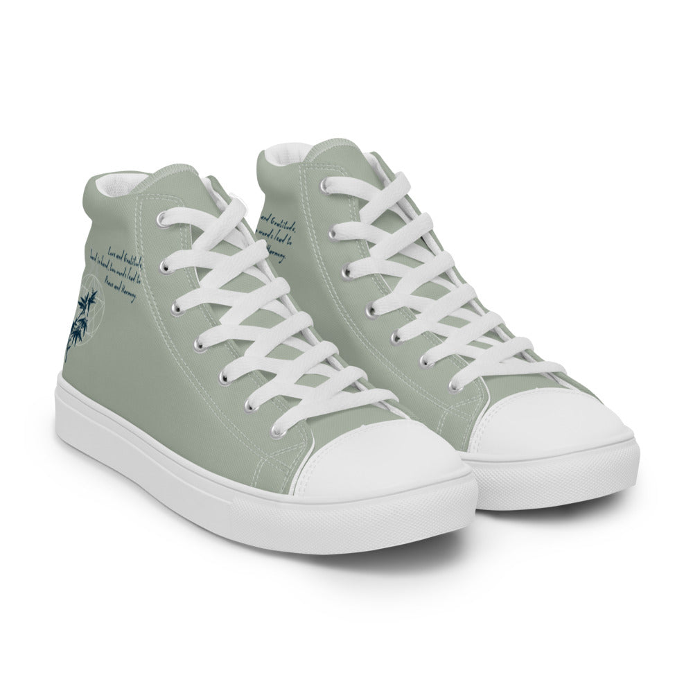 Love Gratitude Peace Harmony Haiku With Bamboo on Men's High Top Canvas Shoes