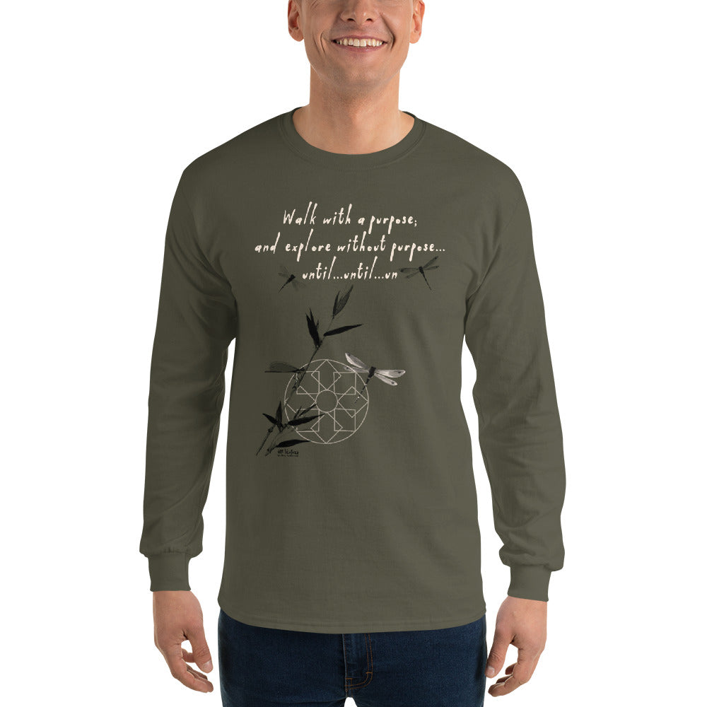 Walk With A Purpose Haiku With Dragonfly on Men's Long Sleeve Shirt