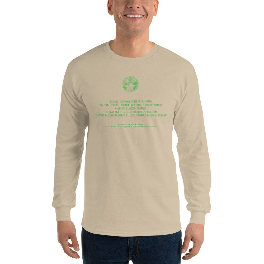 Binary Instructions To Keep Moving The World Forward With Vitruvian Earth In Green on Men's Long Sleeve Shirt