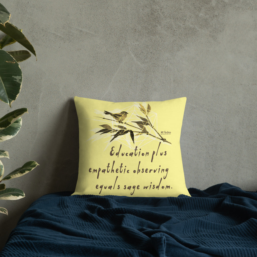 Sage Wisdom Haiku With Sparrow on Premium Pillow