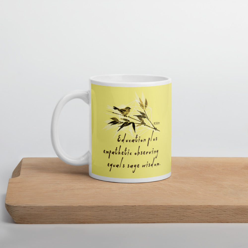 Sage Wisdom Haiku With Sparrow on Glossy Ceramic Mug