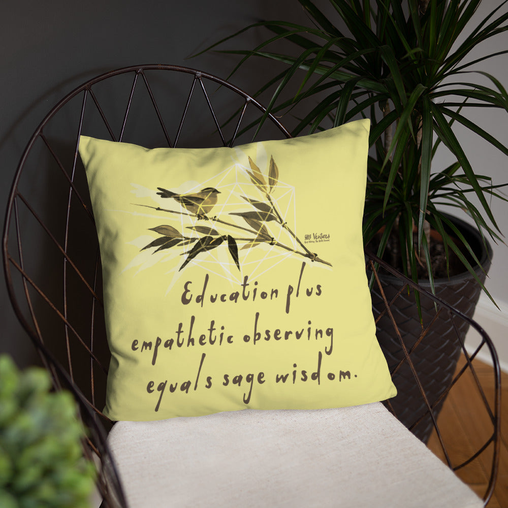 Sage Wisdom Haiku With Sparrow on Basic Pillow