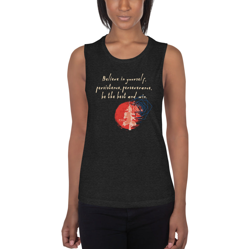 Believe To Win Haiku With Sun Tree on Women's Muscle Tank Top