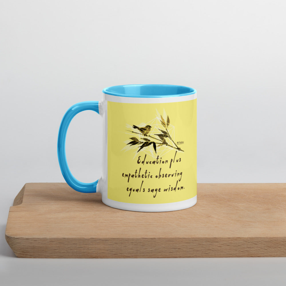 Sage Wisdom Haiku With Sparrow on Ceramic Mug with Color Inside