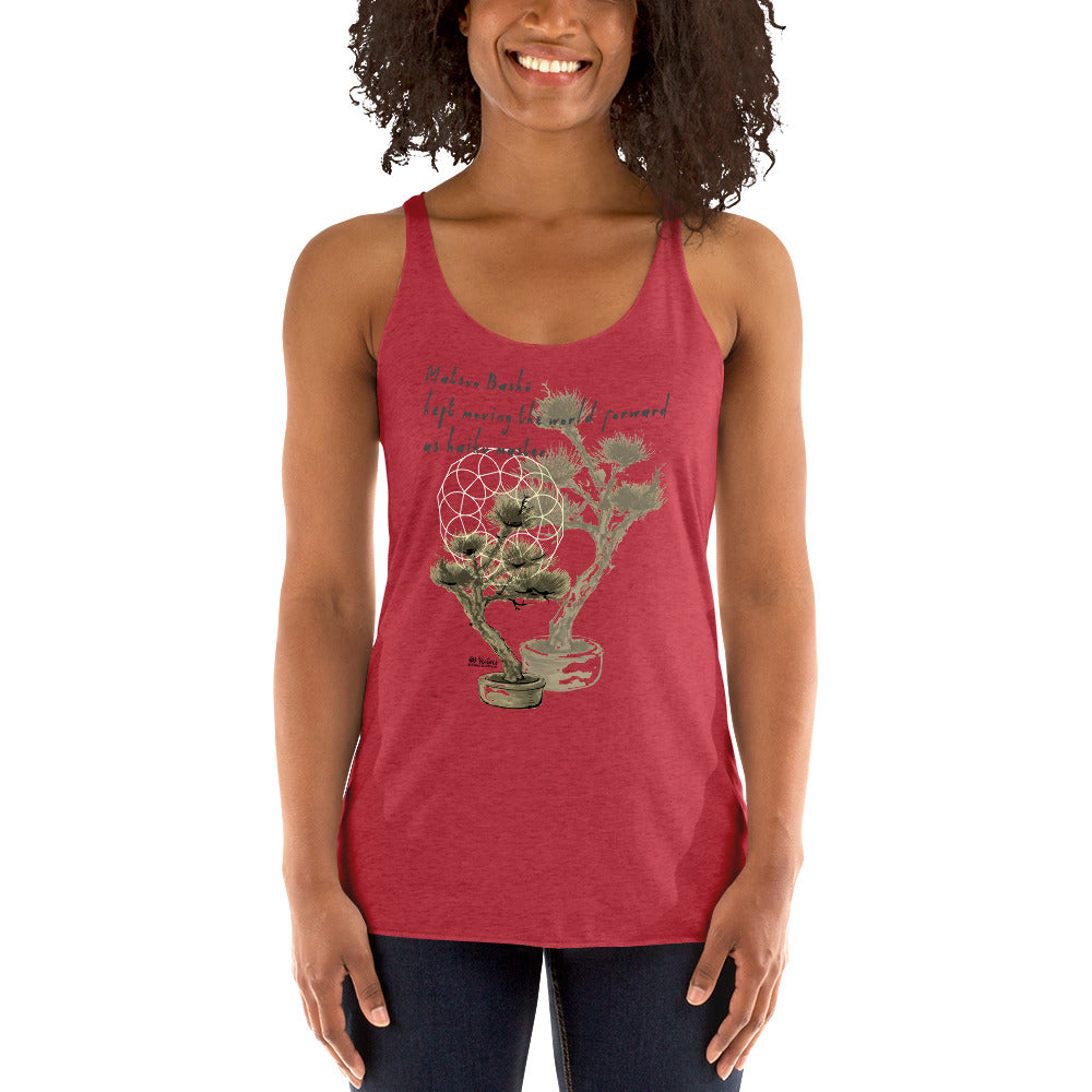 Matsuo Basho Haiku With Bonsai on Women's Racerback Tank Top