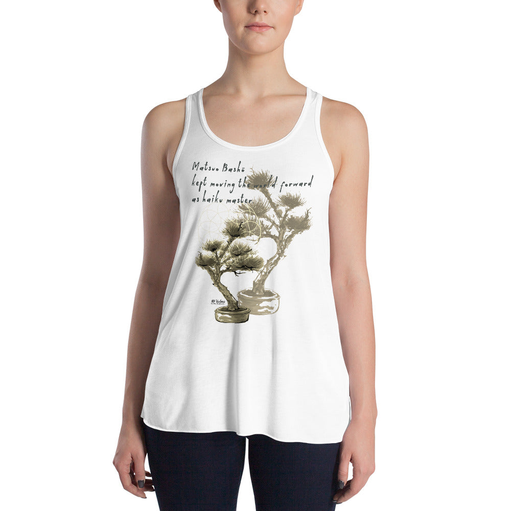 Matsuo Basho Haiku With Bonsai on Women's Flowy Racerback Tank Top