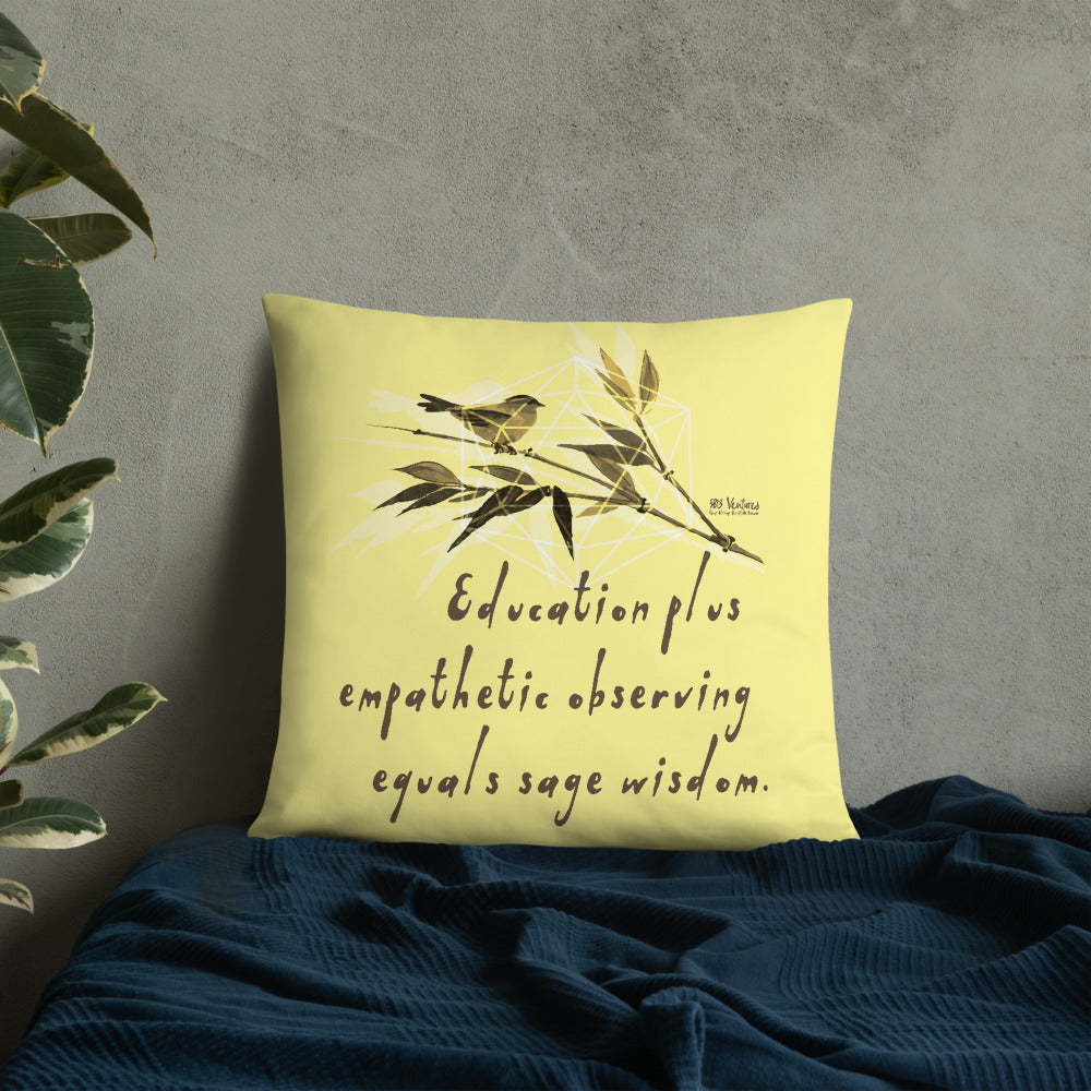 Sage Wisdom Haiku With Sparrow on Basic Pillow