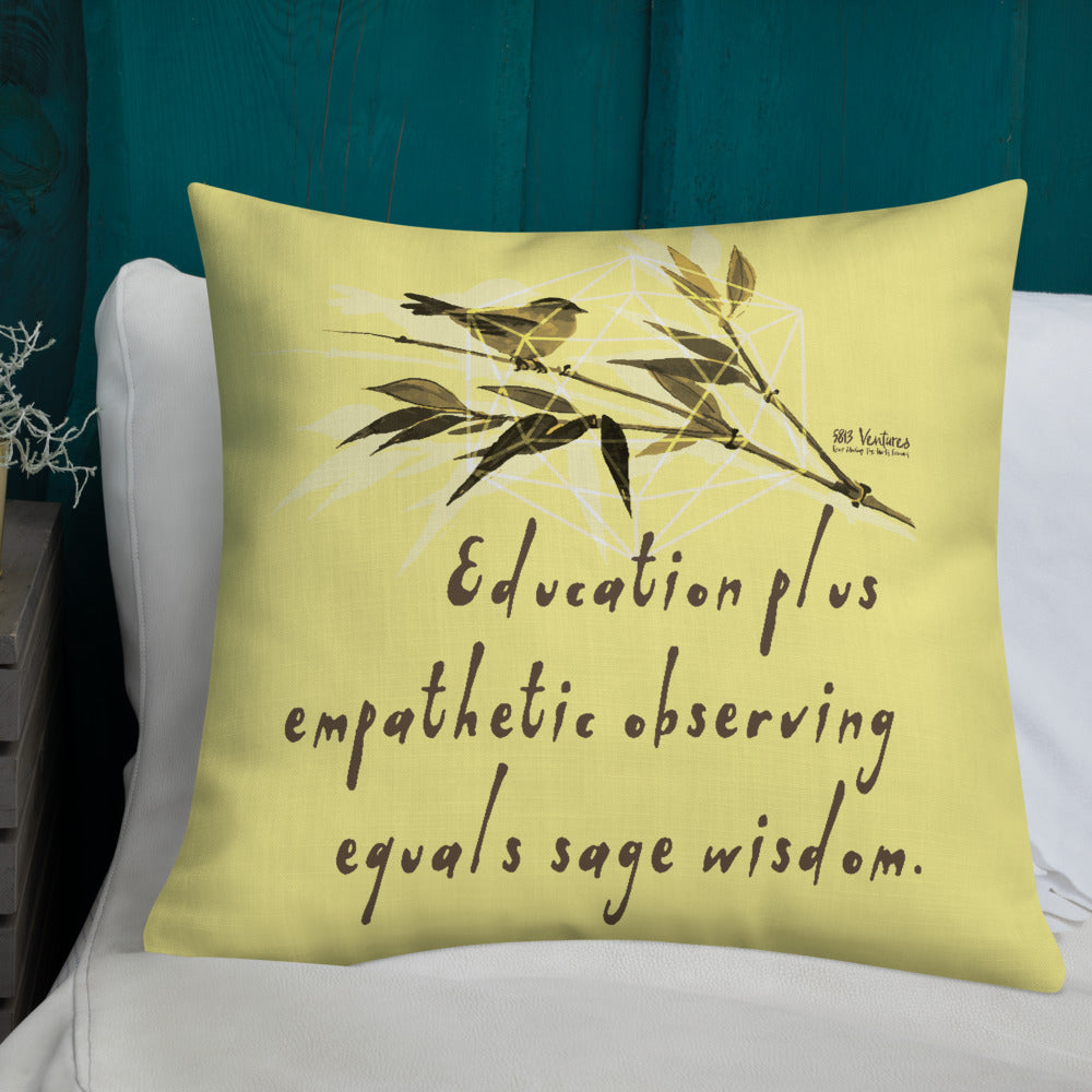 Sage Wisdom Haiku With Sparrow on Premium Pillow