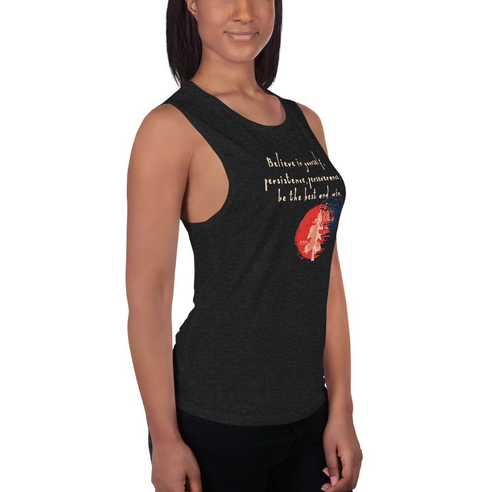 Believe To Win Haiku With Sun Tree on Women's Muscle Tank Top