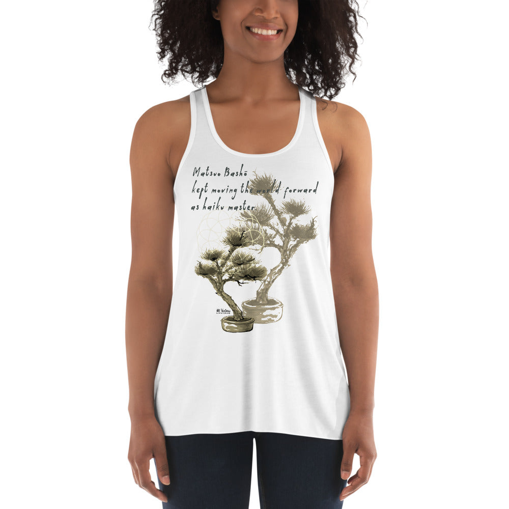 Matsuo Basho Haiku With Bonsai on Women's Flowy Racerback Tank Top