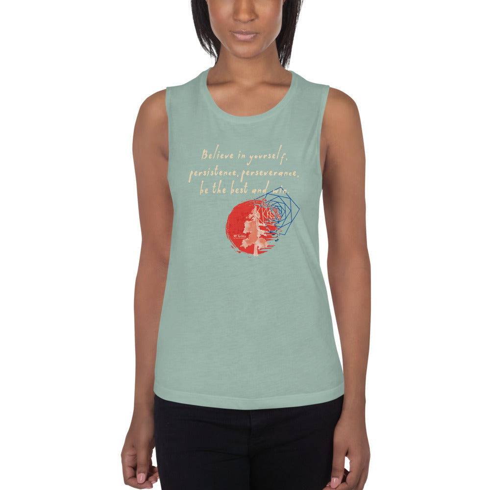 Believe To Win Haiku With Sun Tree on Women's Muscle Tank Top