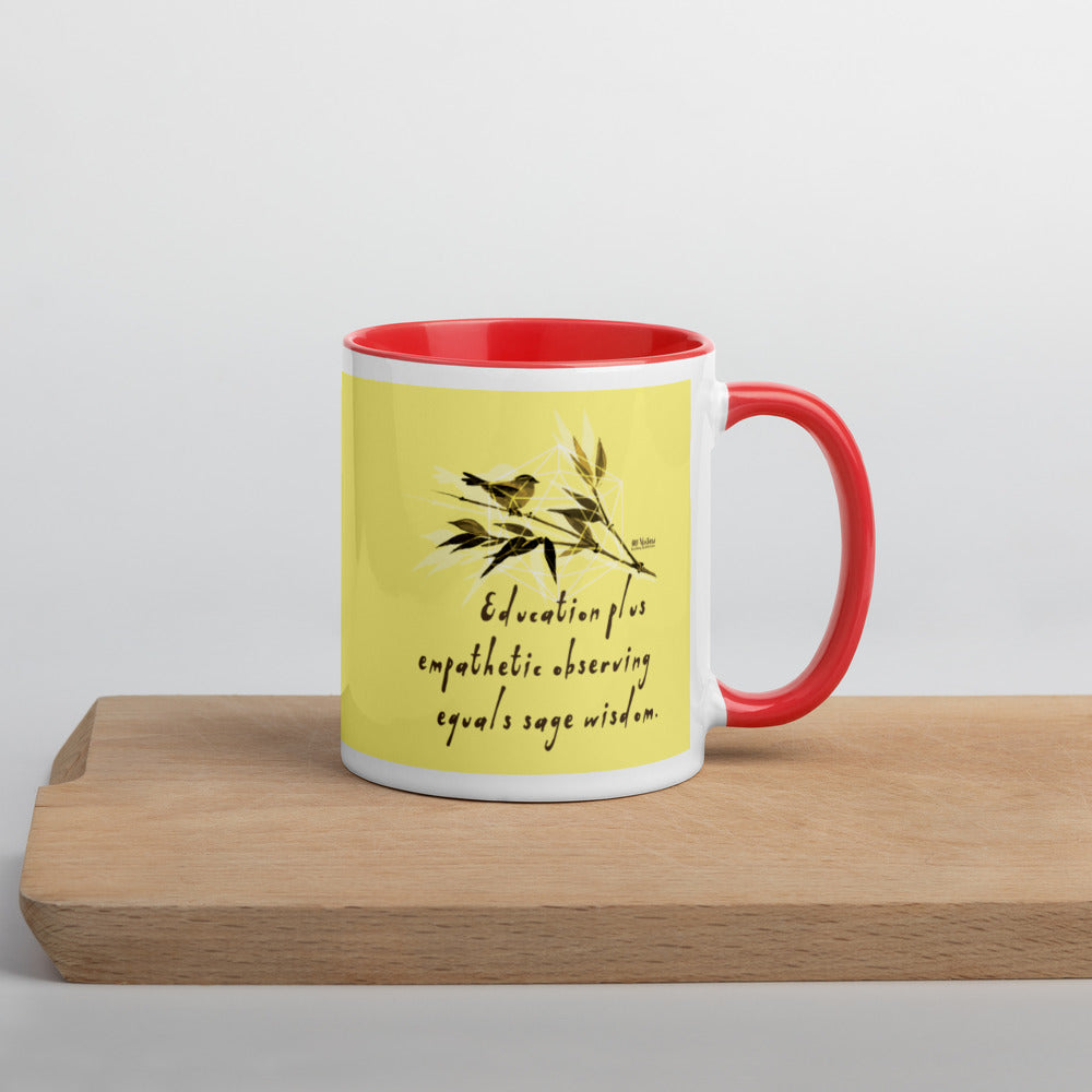 Sage Wisdom Haiku With Sparrow on Ceramic Mug with Color Inside