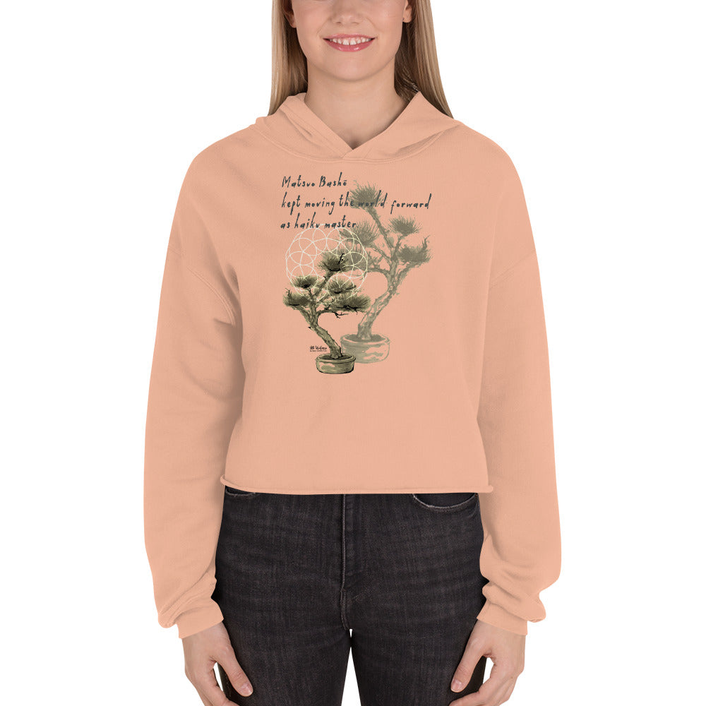 Matsuo Basho Haiku With Bonsai on Women's Crop Hoodie