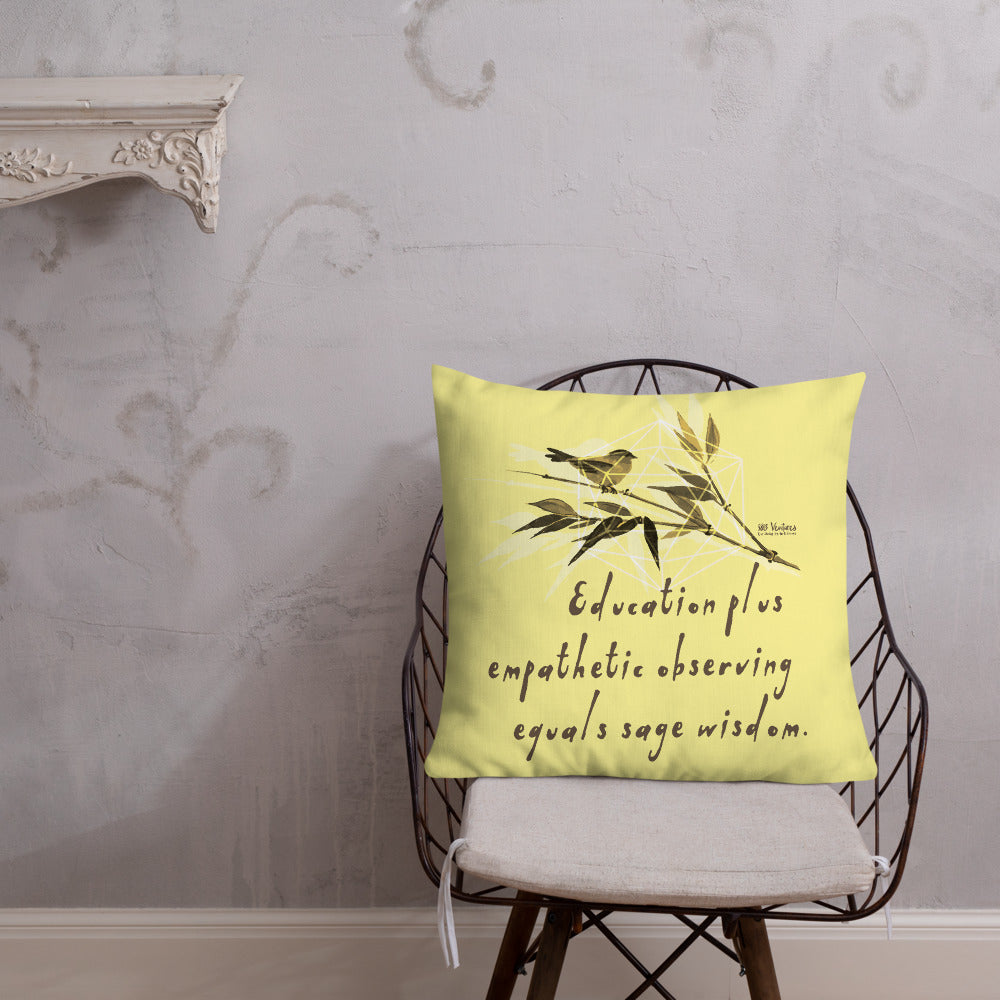 Sage Wisdom Haiku With Sparrow on Premium Pillow