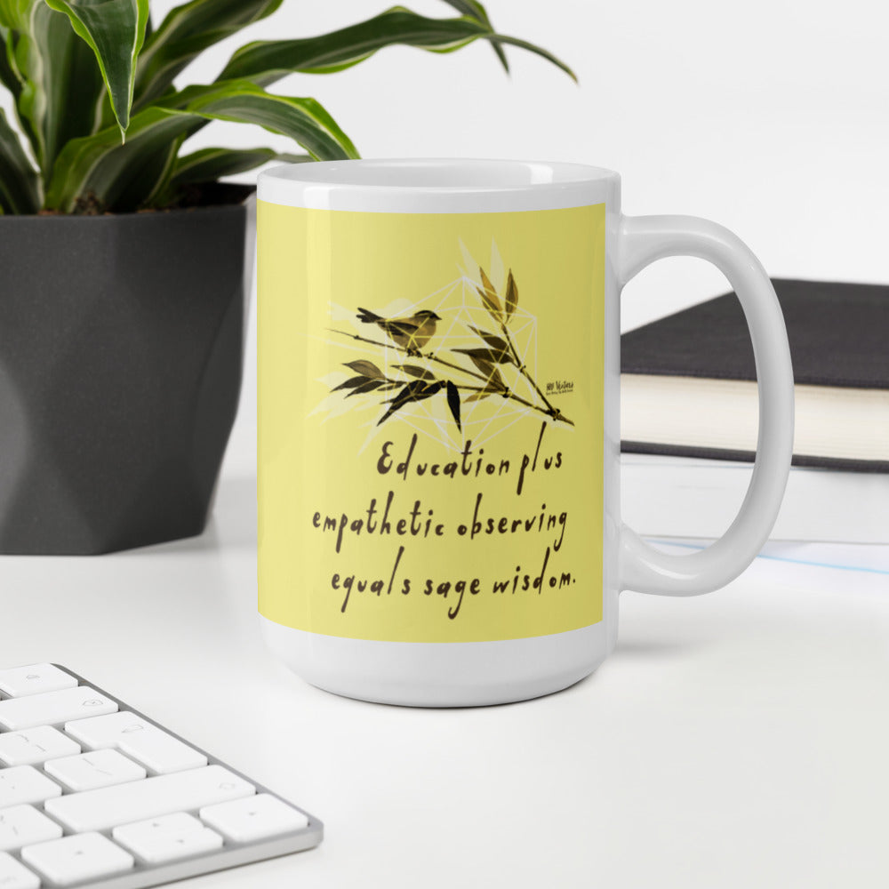 Sage Wisdom Haiku With Sparrow on Glossy Ceramic Mug