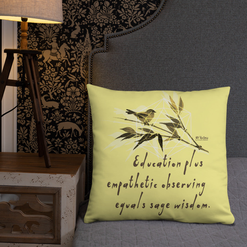 Sage Wisdom Haiku With Sparrow on Basic Pillow