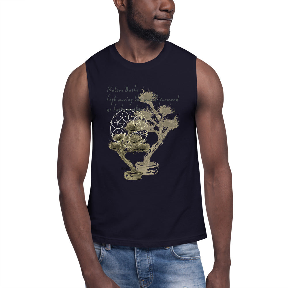 Matsuo Basho Haiku With Bonsai on Men's Muscle Shirt