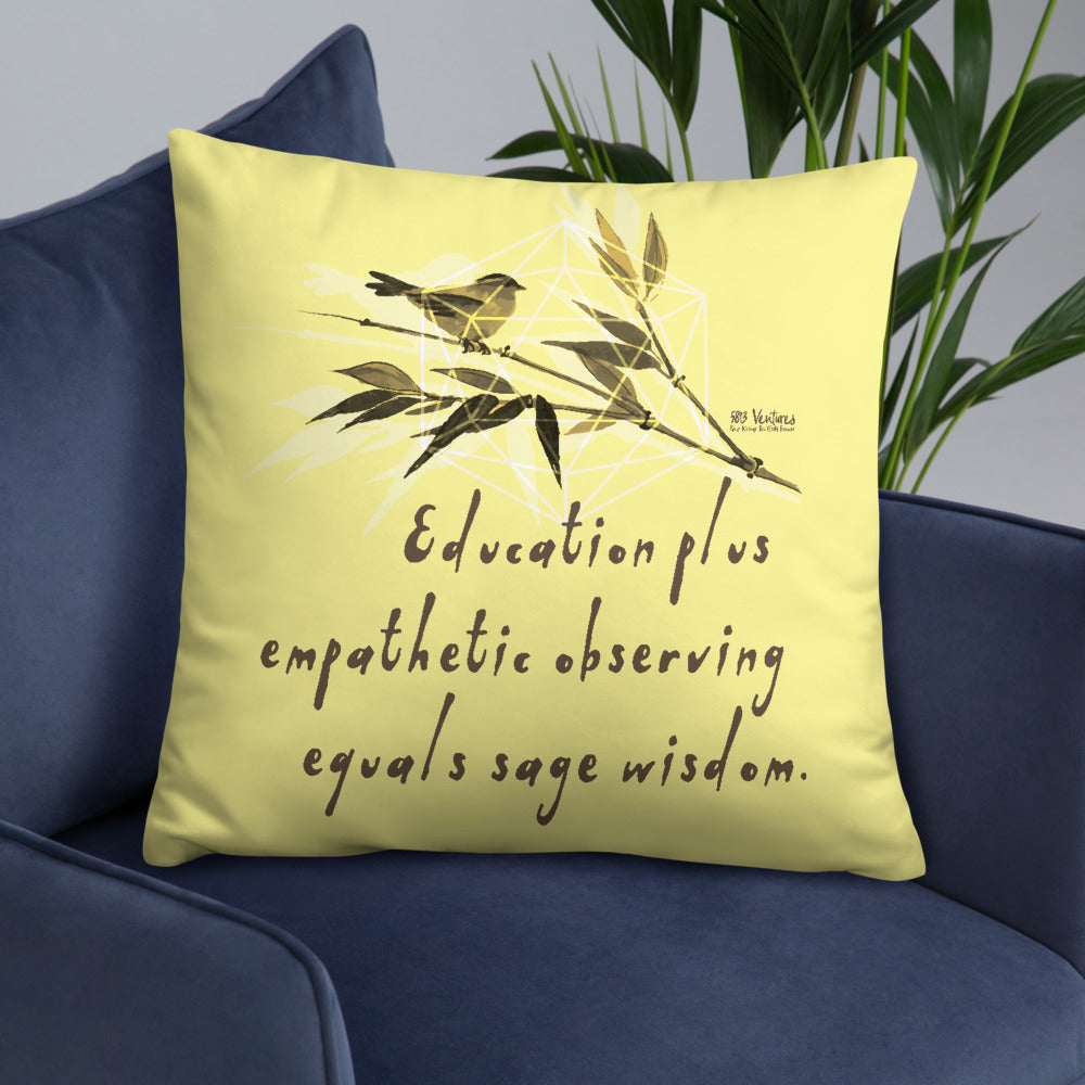 Sage Wisdom Haiku With Sparrow on Basic Pillow