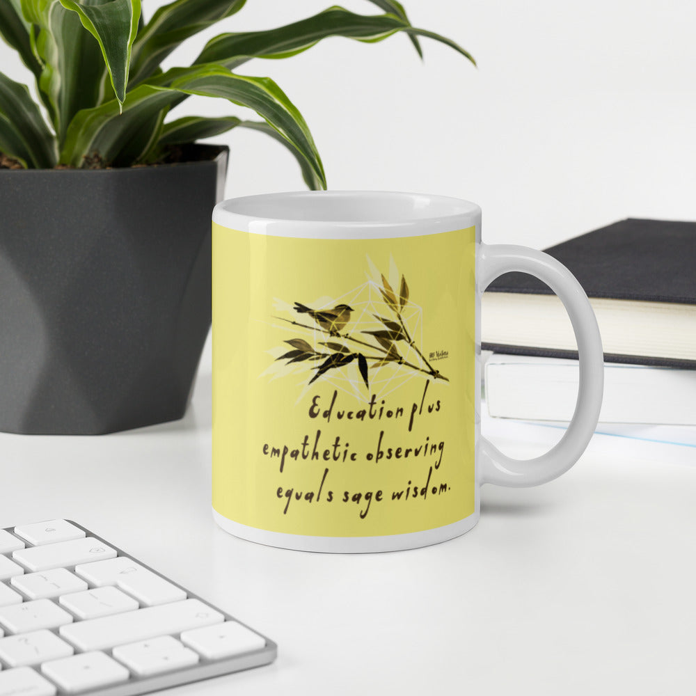 Sage Wisdom Haiku With Sparrow on Glossy Ceramic Mug