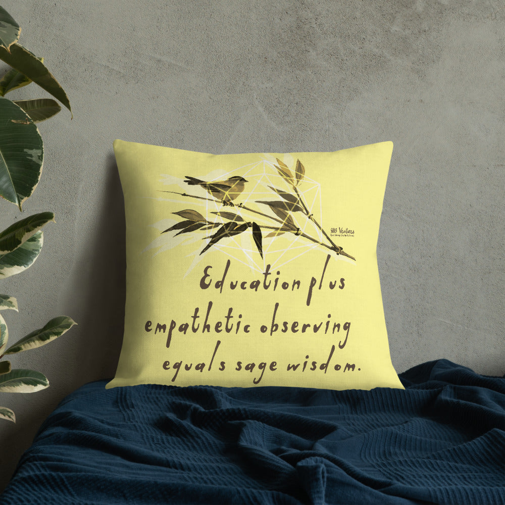 Sage Wisdom Haiku With Sparrow on Premium Pillow