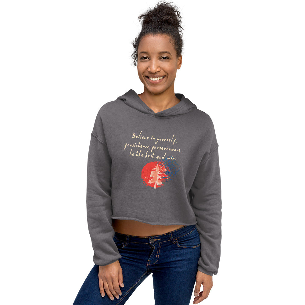 Believe To Win Haiku With Sun Tree on Women's Crop Hoodie