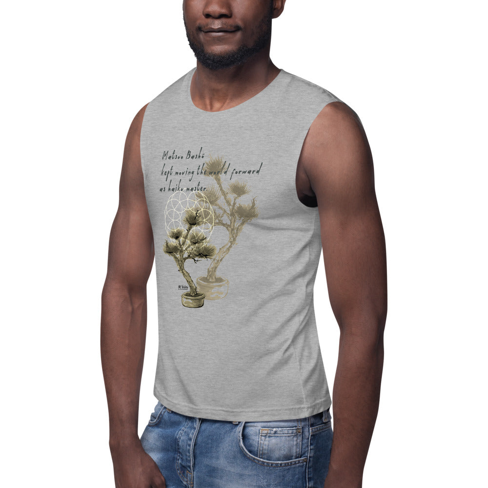 Matsuo Basho Haiku With Bonsai on Men's Muscle Shirt