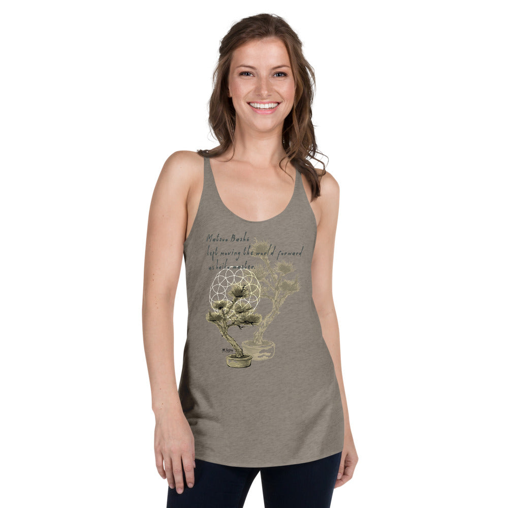 Matsuo Basho Haiku With Bonsai on Women's Racerback Tank Top