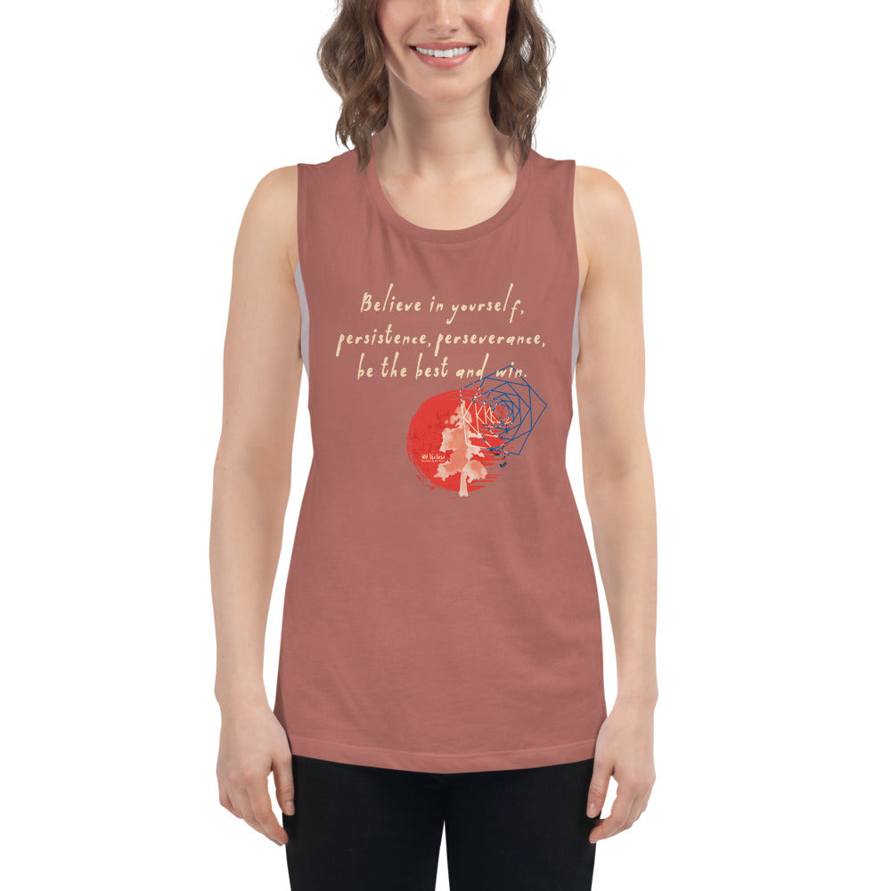 Believe To Win Haiku With Sun Tree on Women's Muscle Tank Top