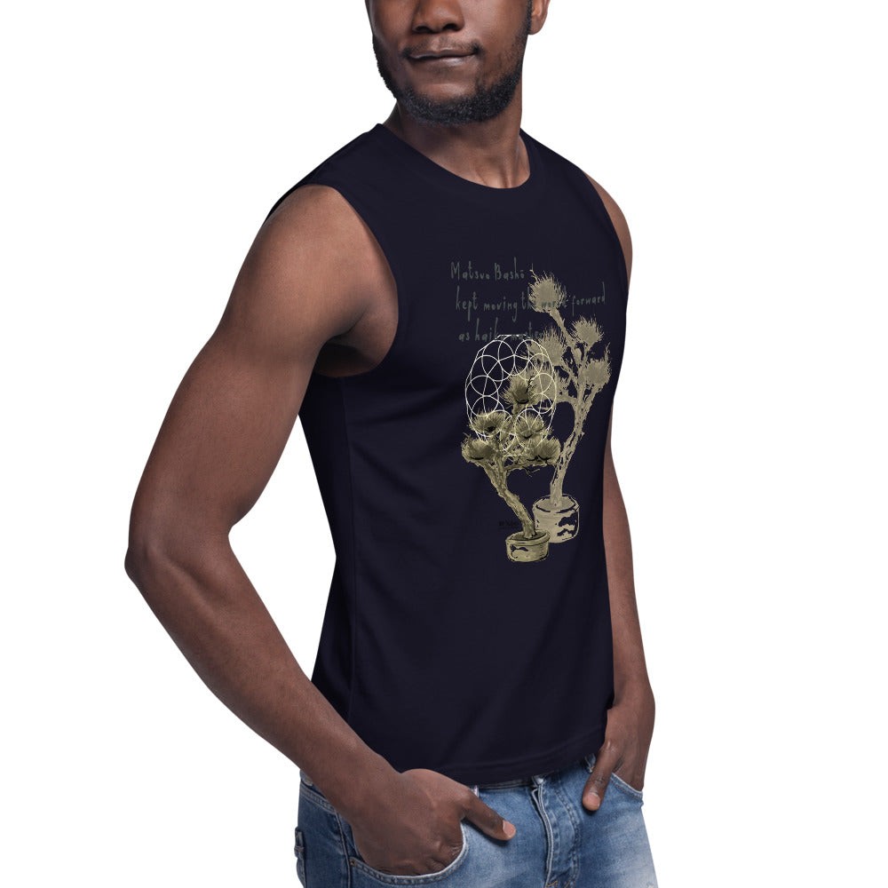 Matsuo Basho Haiku With Bonsai on Men's Muscle Shirt