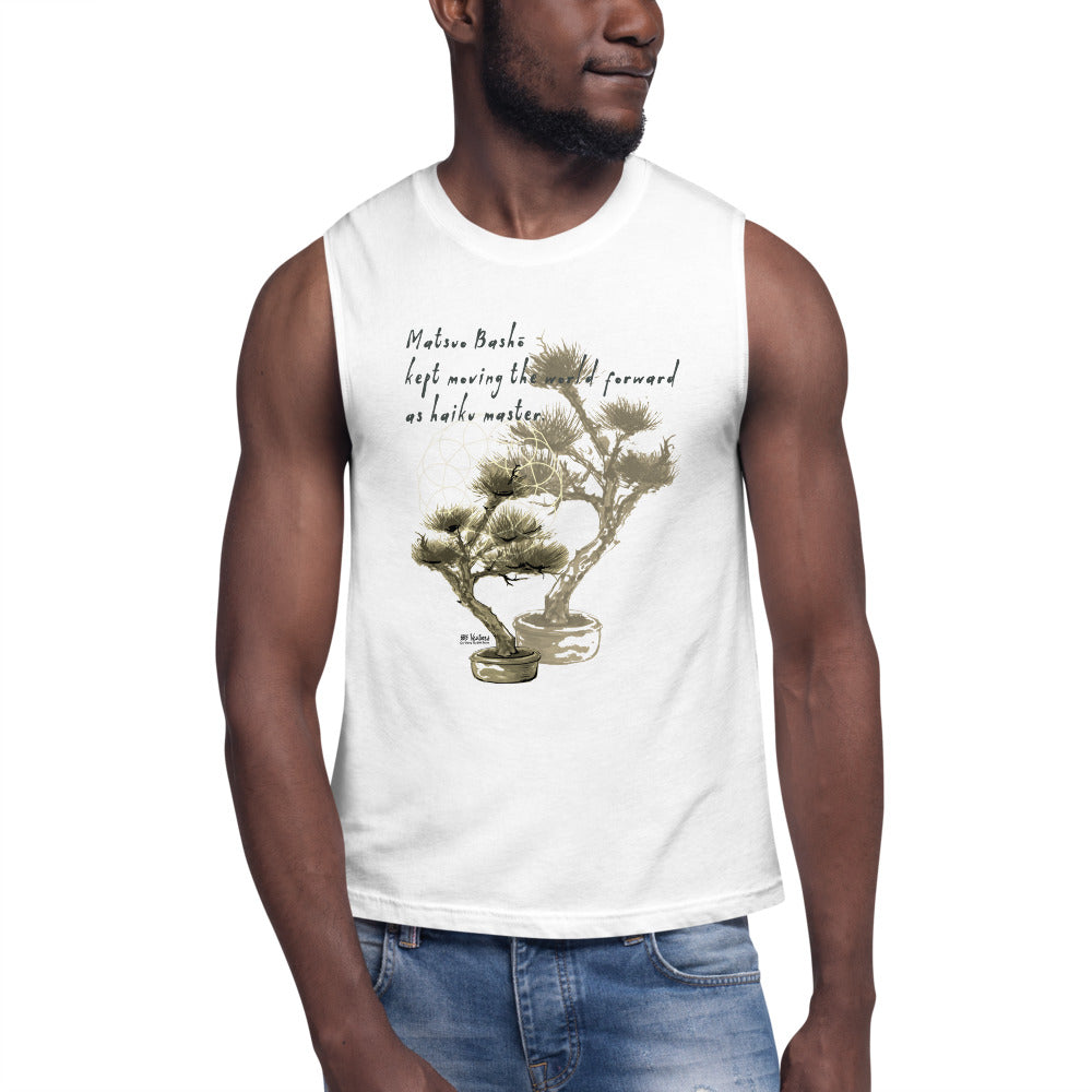 Matsuo Basho Haiku With Bonsai on Men's Muscle Shirt