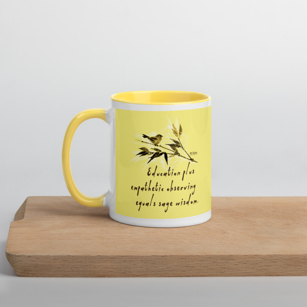 Sage Wisdom Haiku With Sparrow on Ceramic Mug with Color Inside