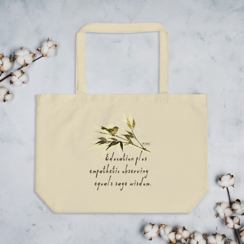 Sage Wisdom Haiku With Sparrow on Large Organic Tote Bag