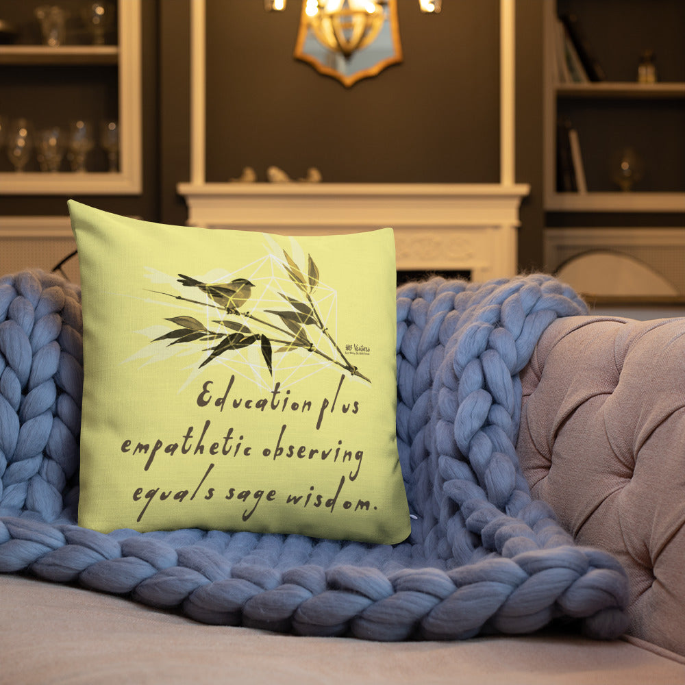 Sage Wisdom Haiku With Sparrow on Premium Pillow