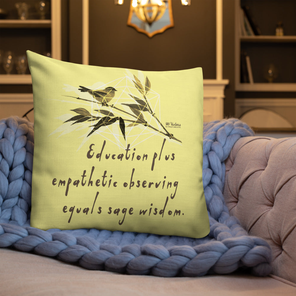 Sage Wisdom Haiku With Sparrow on Premium Pillow