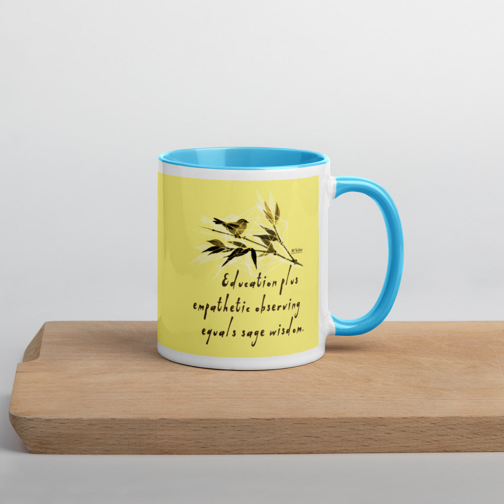 Sage Wisdom Haiku With Sparrow on Ceramic Mug with Color Inside