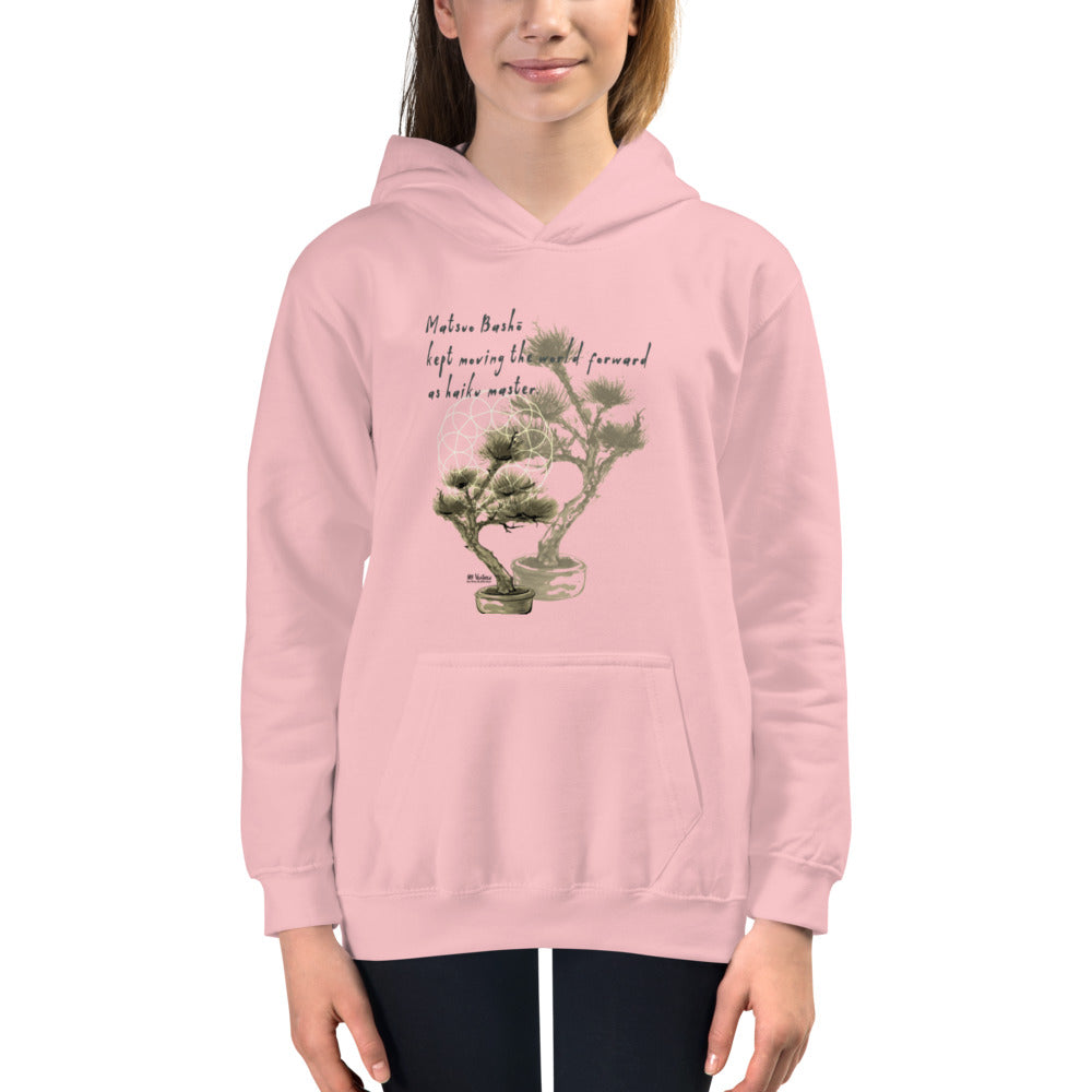 Matsuo Basho Haiku With Bonsai on Kids Hoodie