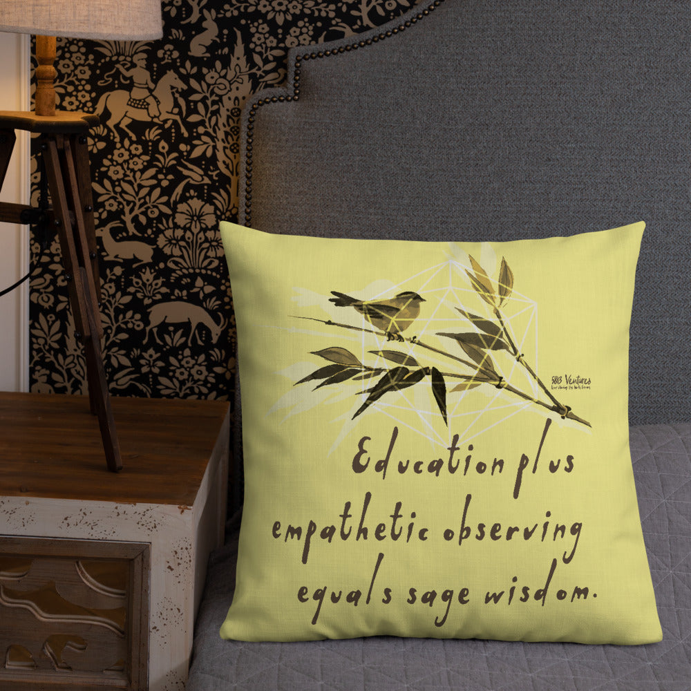 Sage Wisdom Haiku With Sparrow on Premium Pillow