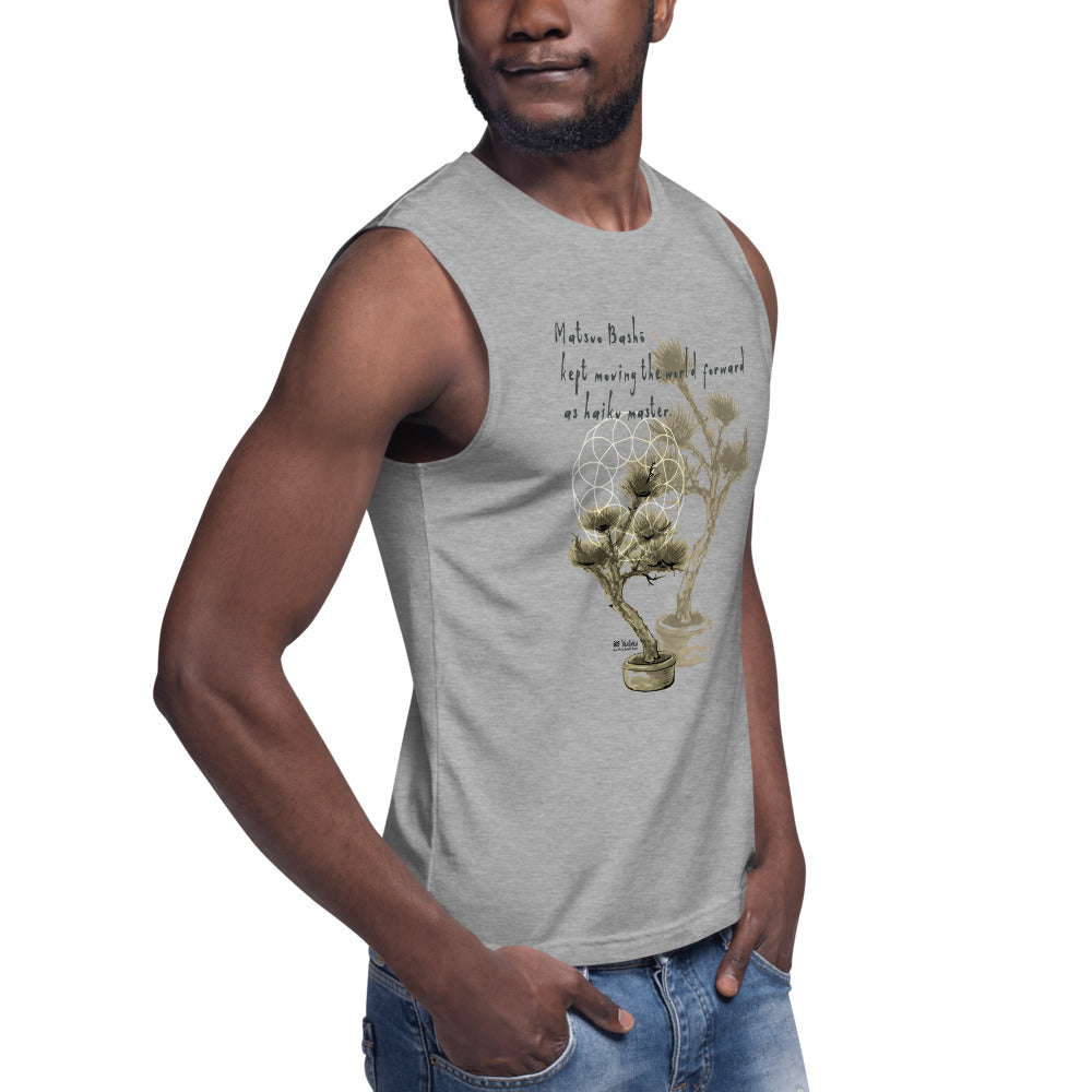 Matsuo Basho Haiku With Bonsai on Men's Muscle Shirt