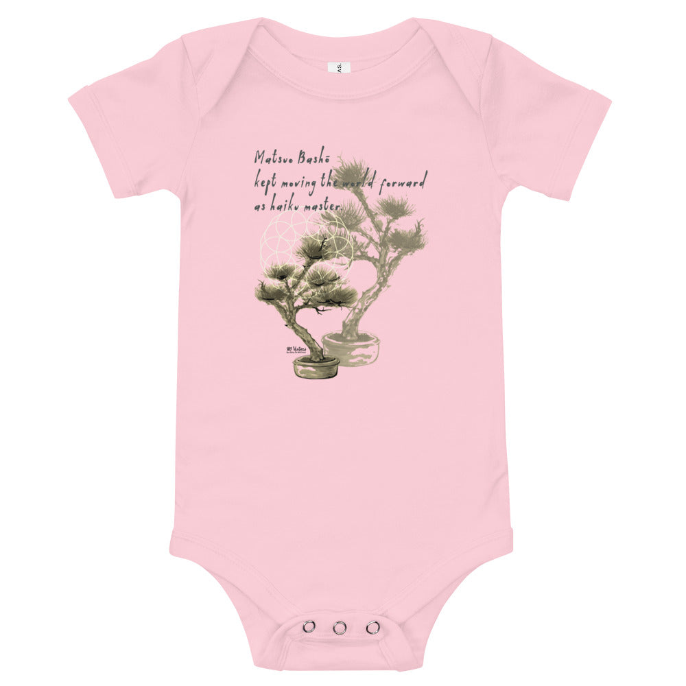 Matsuo Basho Haiku With Bonsai on Baby Short Sleeve Onesie