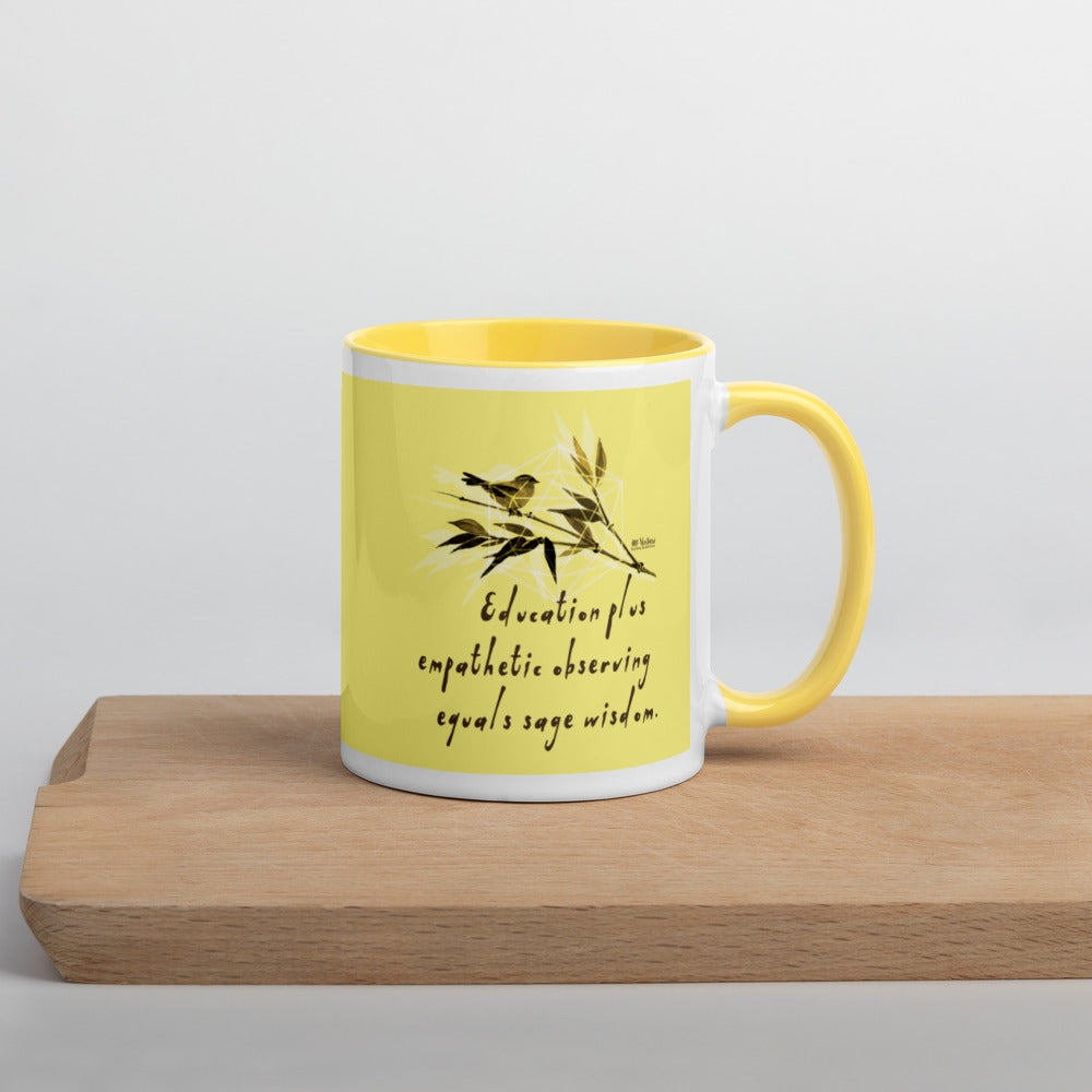 Sage Wisdom Haiku With Sparrow on Ceramic Mug with Color Inside