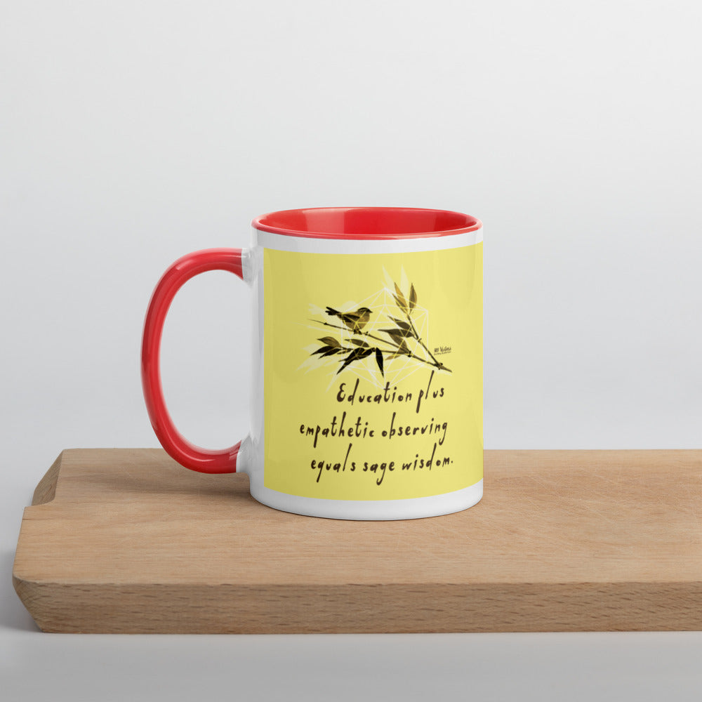 Sage Wisdom Haiku With Sparrow on Ceramic Mug with Color Inside